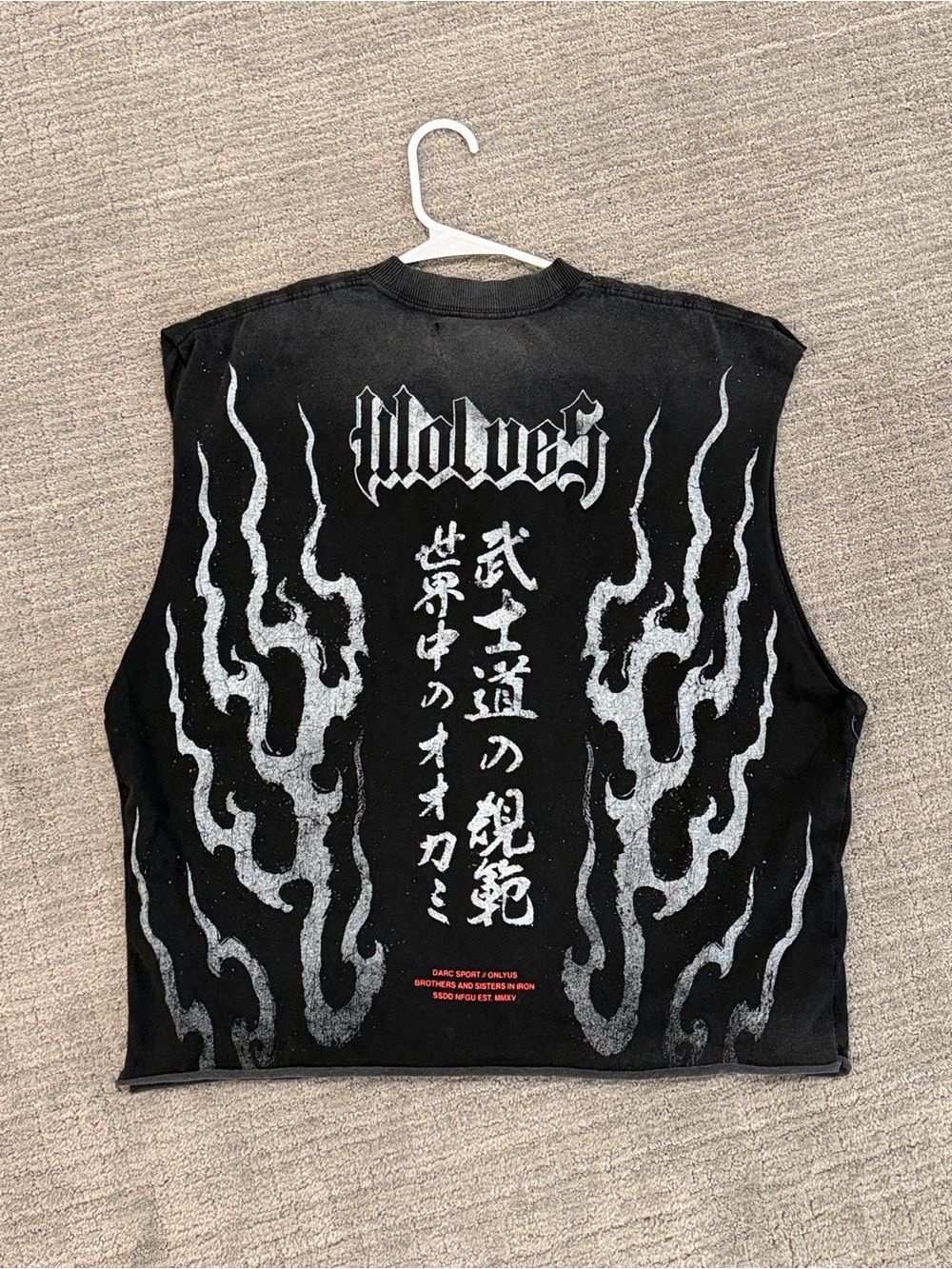Darc Sport Black Graphic Tank with Wolf Head and Vertical Script
